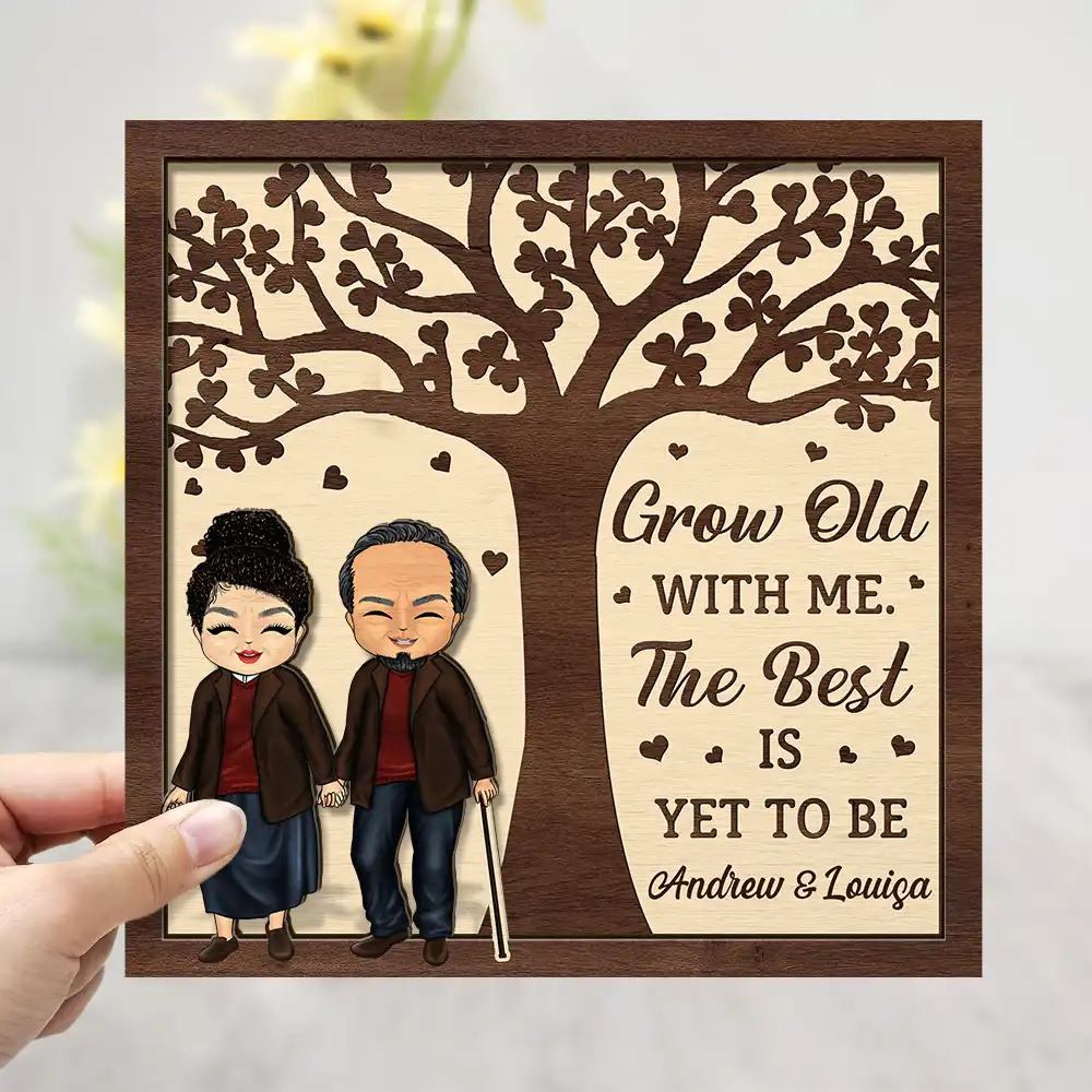 Old Couples, Gift For Husband, Gift For Wife - I Want To Grow Old With You - Personalized 2-Layered Wooden Plaque With Stand