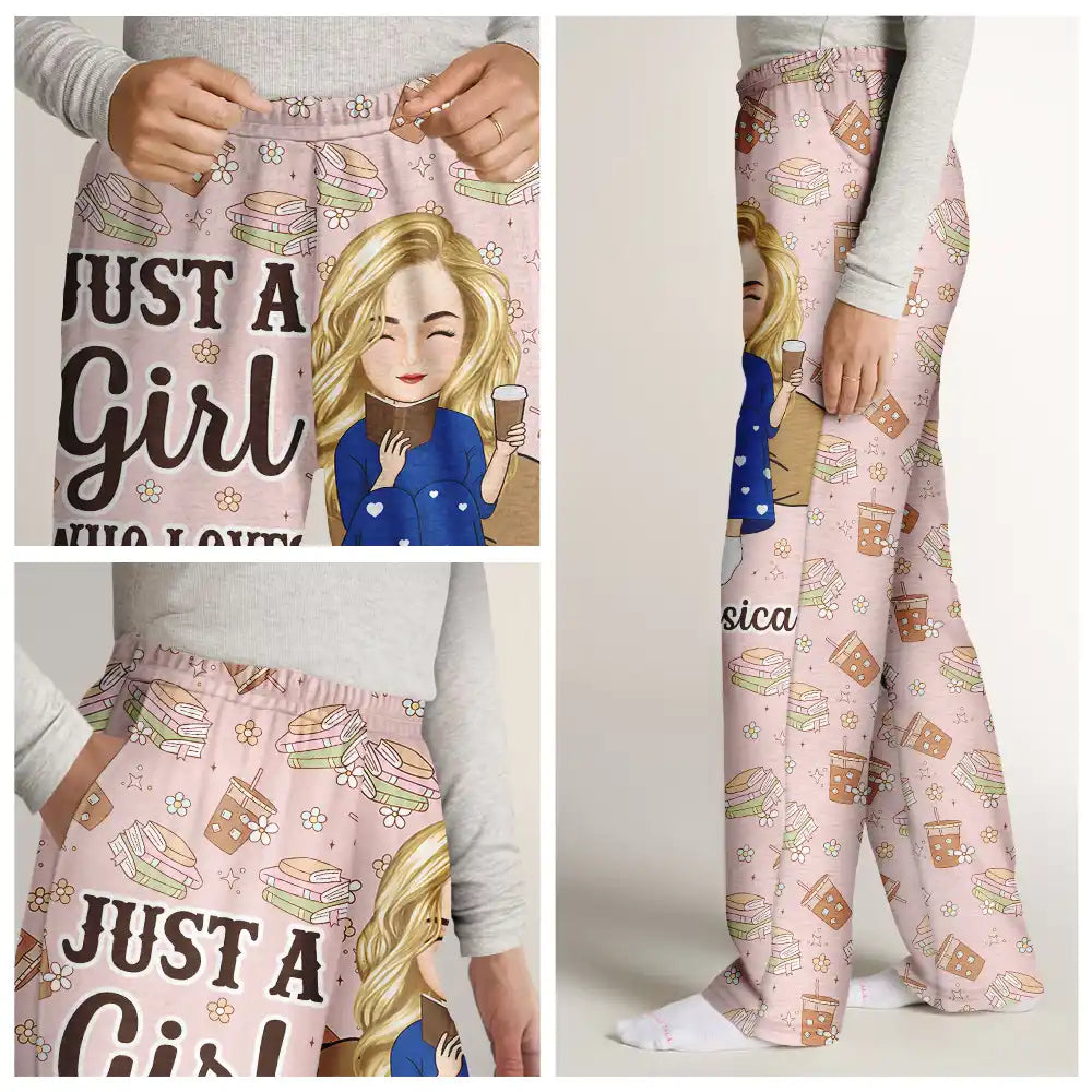 Gift For Yourself, Gift For Women, Reading - Just A Girl Who Loves Books - Personalized Pajama Pants
