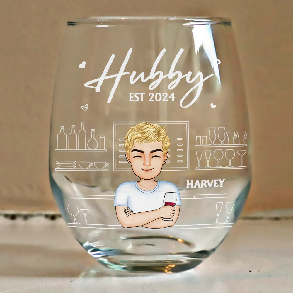 Gift For Couples,Gift For Husband,Love,Gift For Wife - Hubby Wifey Couple - Personalized Stemless Wine Glass