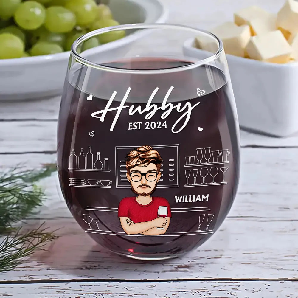 Gift For Couples,Gift For Husband,Love,Gift For Wife - Hubby Wifey Couple - Personalized Stemless Wine Glass