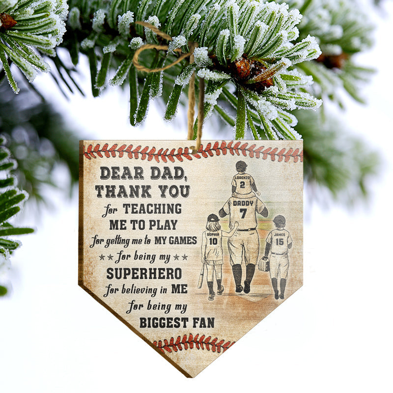 Baseball Thank You Dad - Christmas Gift For Dad - Personalized Custom Wooden Ornament