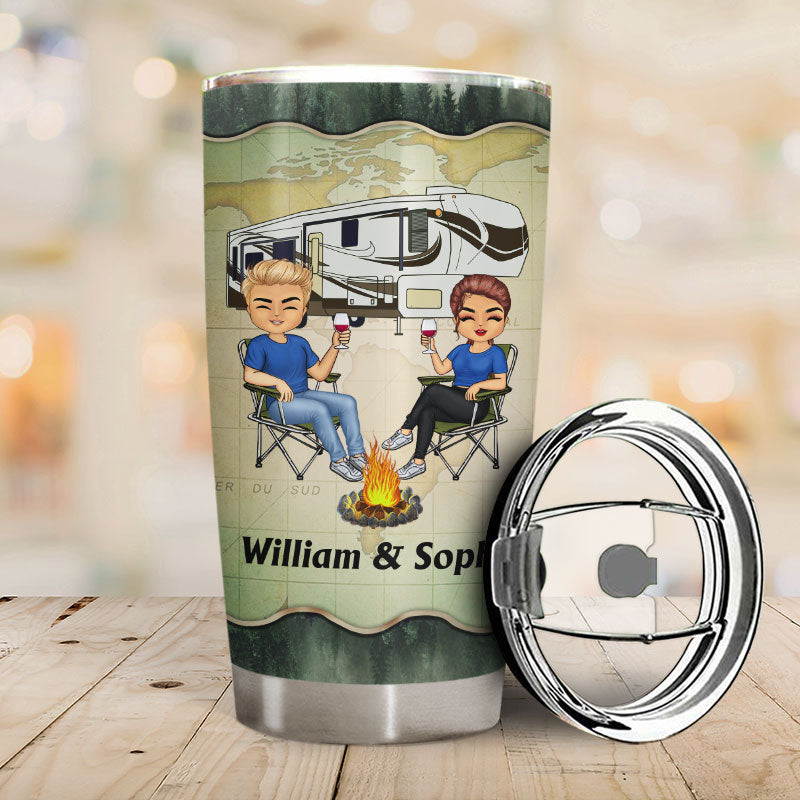 Let's Sit By The Campfire Husband Wife Forest Camping - Couple Gift - Personalized Custom Tumbler