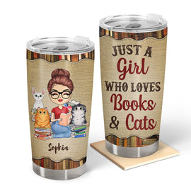 A Girl Who Loves Books & Cats - Reading Gift - Personalized Custom Tumbler