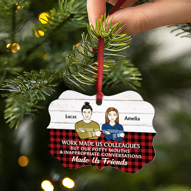 Work Made Us Colleagues Sweaters - BFF Bestie Christmas Gift - Personalized Custom Aluminum Ornament