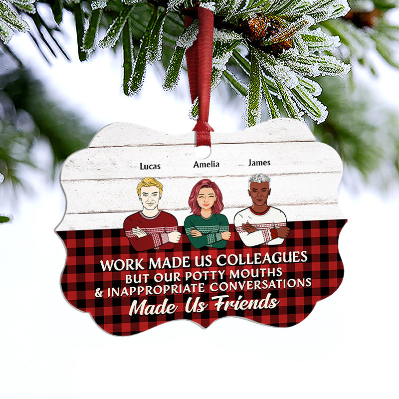 Work Made Us Colleagues Sweaters - BFF Bestie Christmas Gift - Personalized Custom Aluminum Ornament