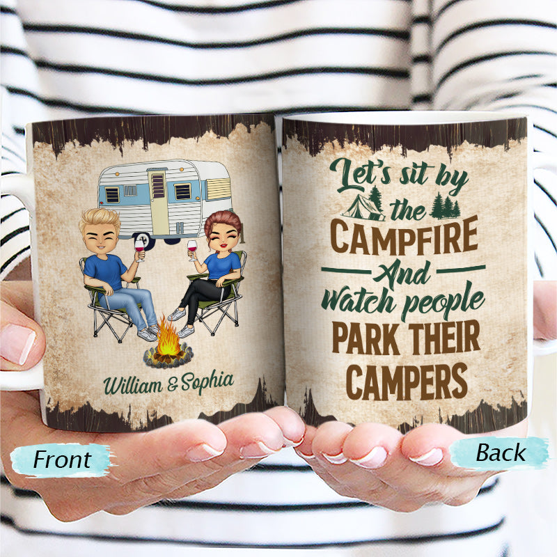 Let's Sit By The Campfire Husband Wife Camping - Couple Gift - Personalized Custom White Edge-to-Edge Mug