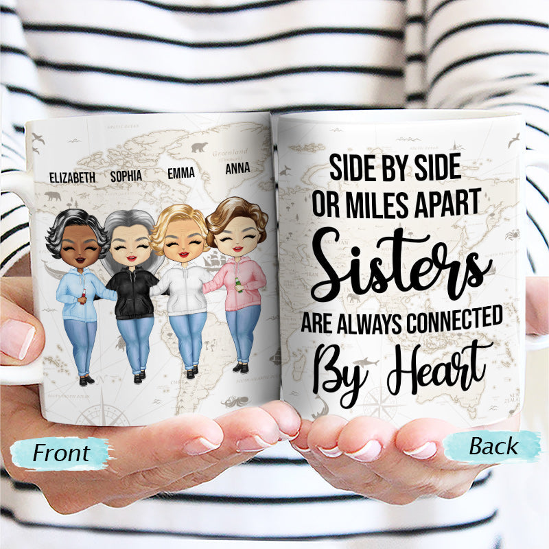 Connected By Heart Hoodie Sisters - Sibling BFF Bestie Gift - Personalized Custom White Edge-to-Edge Mug