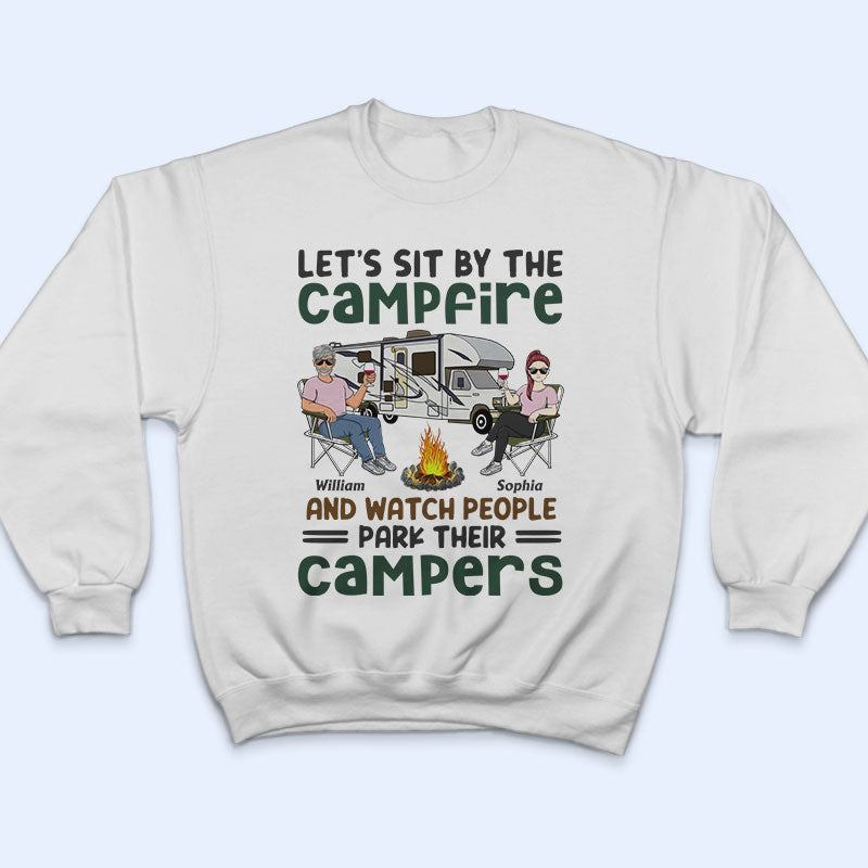 Let's Sit By The Campfire Husband Wife Camping Couple - Personalized Custom T Shirt