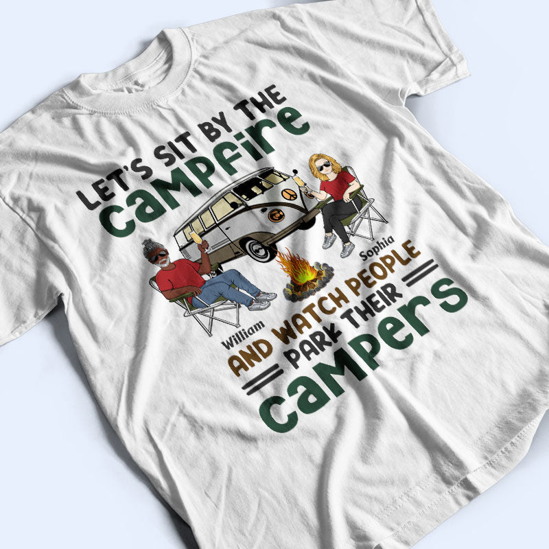 Let's Sit By The Campfire Husband Wife Camping Couple - Personalized Custom T Shirt