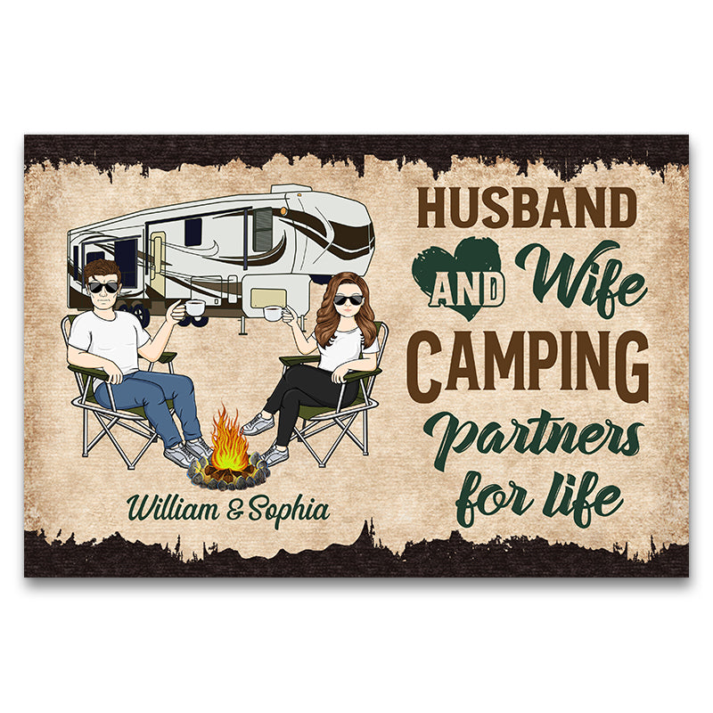 Camping Partners For Life Husband Wife Camping Couple - Personalized Custom Doormat