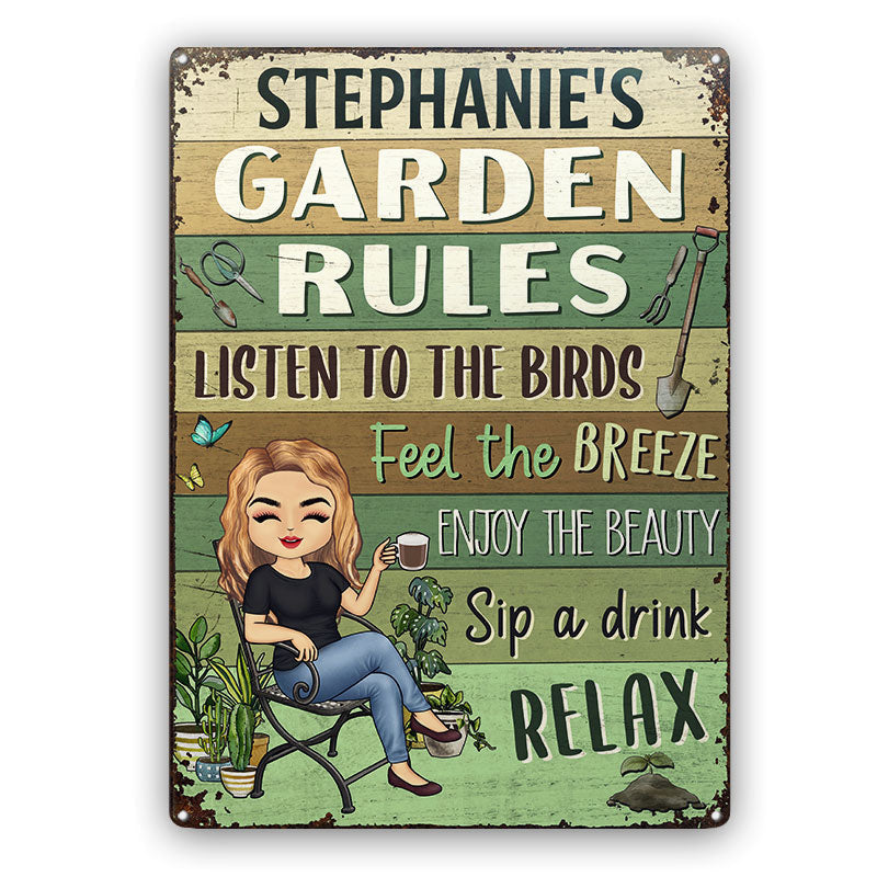 Garden Rules Feel The Breeze Enjoy The Beauty Gardening - Garden Sign - Personalized Custom Classic Metal Signs