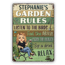 Garden Rules Feel The Breeze Enjoy The Beauty Gardening - Garden Sign - Personalized Custom Classic Metal Signs