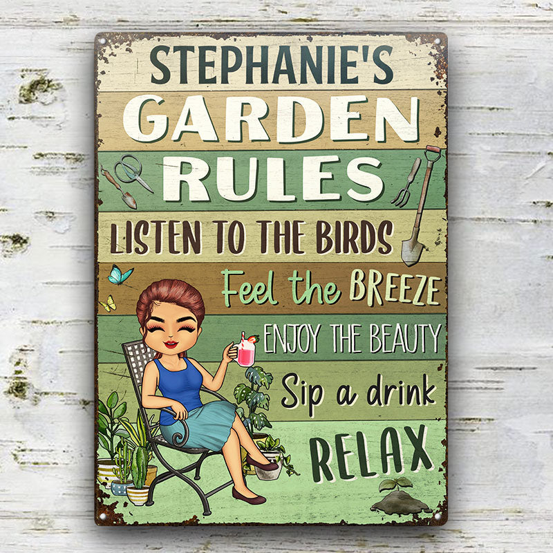 Garden Rules Feel The Breeze Enjoy The Beauty Gardening - Garden Sign - Personalized Custom Classic Metal Signs