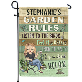 Garden Rules Feel The Breeze Enjoy The Beauty Gardening - Personalized Custom Flag