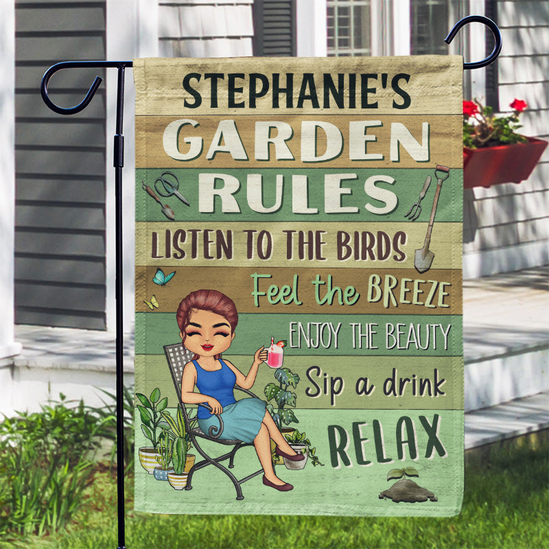 Garden Rules Feel The Breeze Enjoy The Beauty Gardening - Personalized Custom Flag