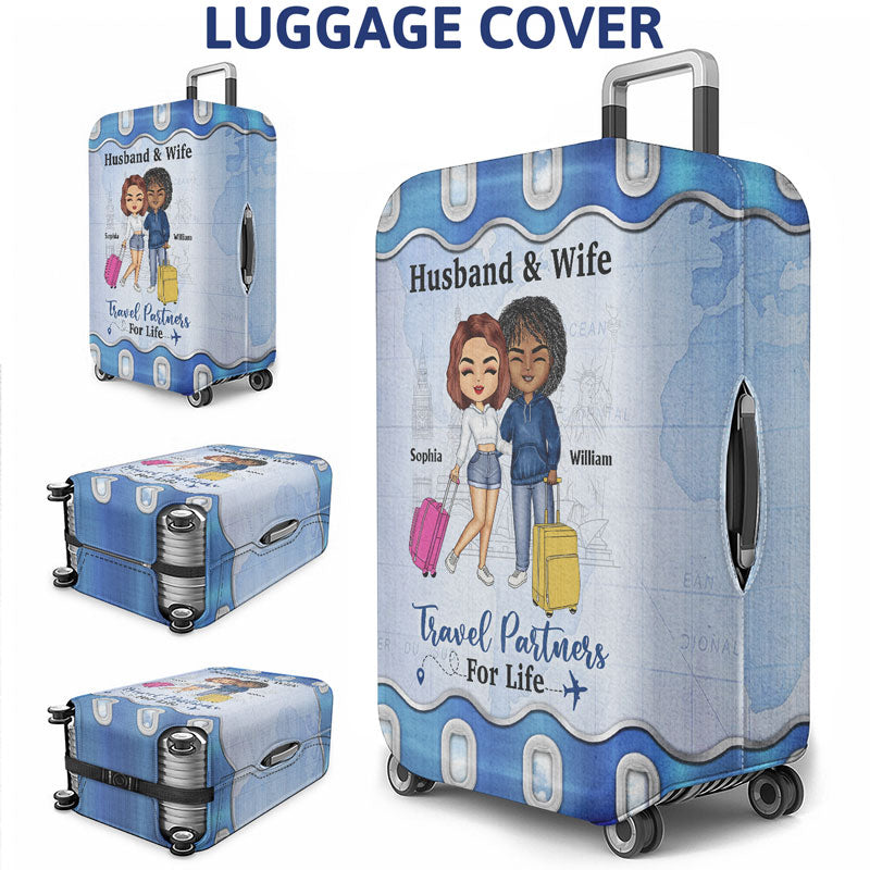 Travel Couple Travel Partners For Life - Couple Gift - Personalized Custom Luggage Cover