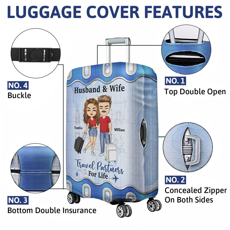 Travel Couple Travel Partners For Life - Couple Gift - Personalized Custom Luggage Cover