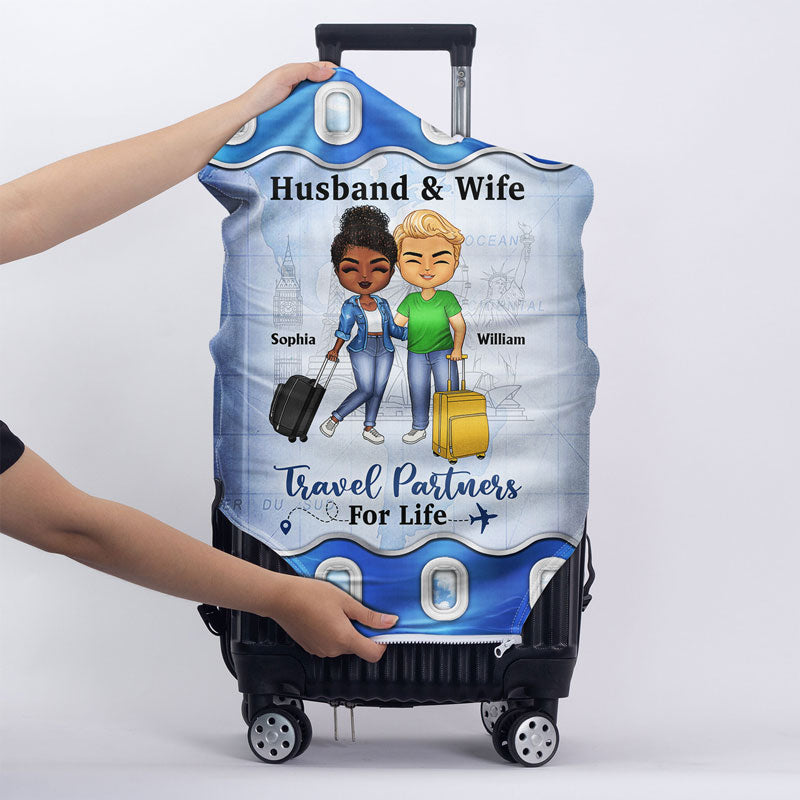 Travel Couple Travel Partners For Life - Couple Gift - Personalized Custom Luggage Cover