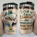 Let's Sit By The Campfire And Watch People Park Their Campers Husband Wife Family - Couple Gift - Personalized Custom Triple 3 In 1 Can Cooler