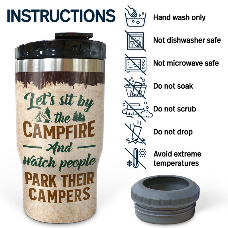 Let's Sit By The Campfire And Watch People Park Their Campers Husband Wife Family - Couple Gift - Personalized Custom Triple 3 In 1 Can Cooler