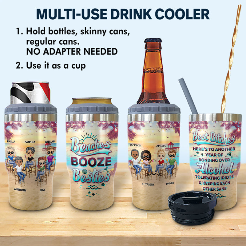 Here's To Another Year Of Bonding Over Alcohol Beach Besties - Gift For Friends - Personalized Custom Triple 3 In 1 Can Cooler