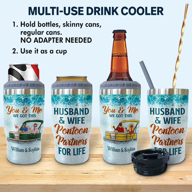 Husband & Wife Pontoon Partners For Life Family - Couple Gift - Personalized Custom Triple 3 In 1 Can Cooler