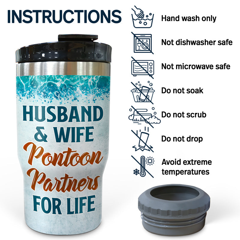 Husband & Wife Pontoon Partners For Life Family - Couple Gift - Personalized Custom Triple 3 In 1 Can Cooler