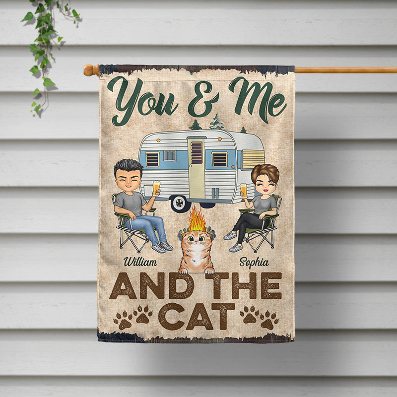 You & Me And The Cats Camping Husband Wife - Couple Gift - Personalized Custom Flag