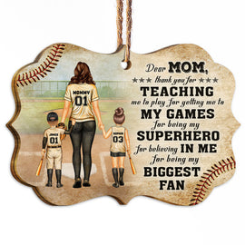 Baseball Dear Mom Thank You For Teaching Me - Christmas Gift For Mother - Personalized Wooden Ornament