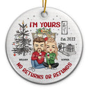 I'm Yours No Returns Or Refunds Chibi - Christmas Gift For Couples - Personalized Custom Circle Ceramic Ornament