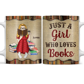 Just A Girl Who Loves Books Reading Vintage - Gift For Book Lovers - Personalized Custom White Edge-to-Edge Mug