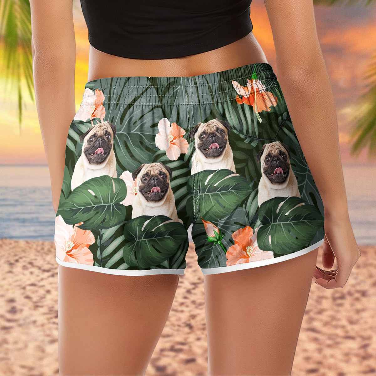 Custom Photo Funny Family Pet Face - Gift For Women, Besties, Sisters, Dog And Cat Lovers - Personalized Custom Women Beach Shorts