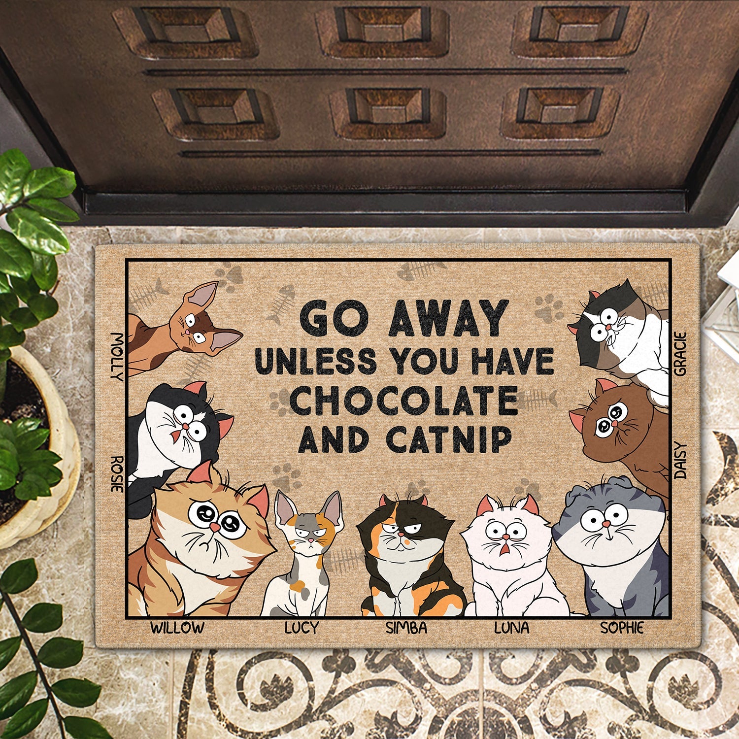 Go Away Unless You Have Alcohol And Catnip Funny Cartoon Cat - Gift For Cat Lovers - Personalized Doormat