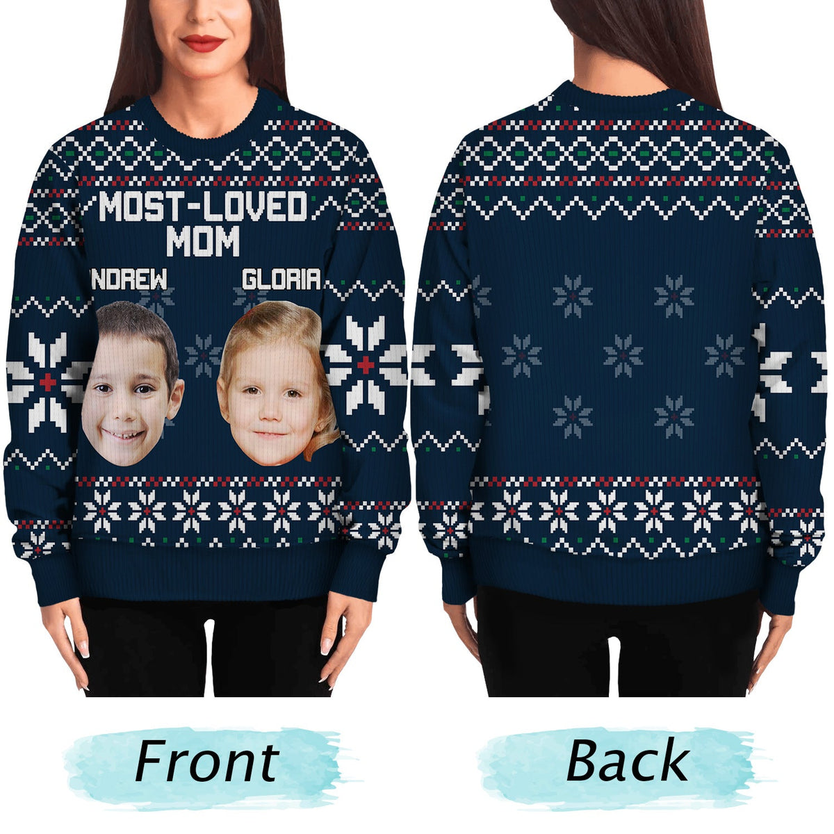 Custom Photo Most Loved Nana - Christmas, Loving Gift For Mom, Mother, Mama, Grandma, Grandmother - Personalized Unisex Ugly Sweater