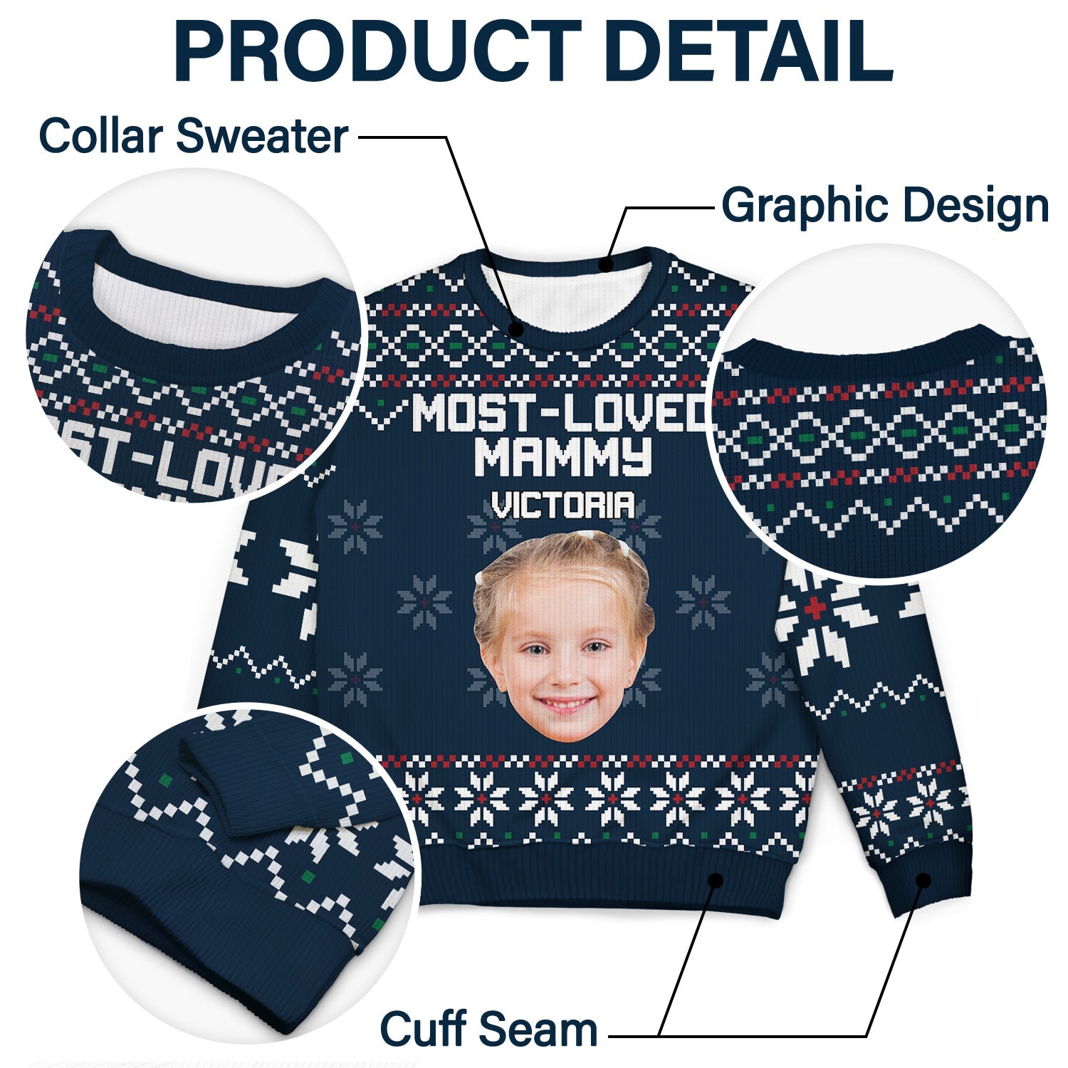 Custom Photo Most Loved Nana - Christmas, Loving Gift For Mom, Mother, Mama, Grandma, Grandmother - Personalized Unisex Ugly Sweater