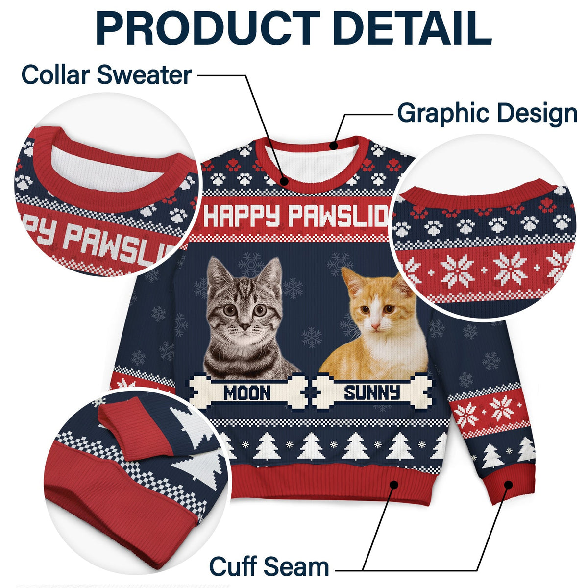 Custom Photo Feliz Navidog - Christmas Gift For Dog Lovers, Cat Lovers - Personalized Unisex Ugly Sweater