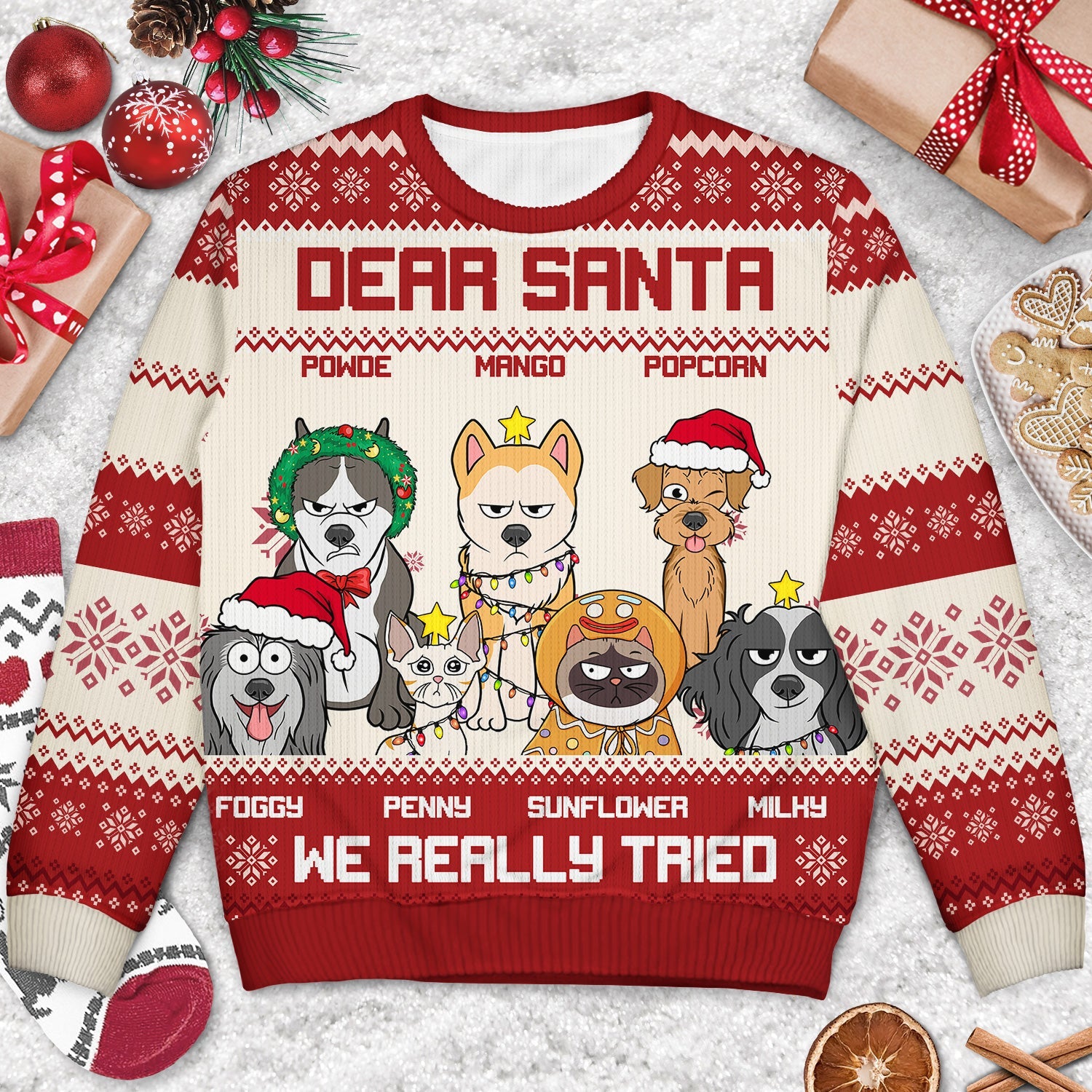 Dear Santa We Really Tried - Christmas Gift For Dog Lovers, Cat Lovers - Personalized Unisex Ugly Sweater