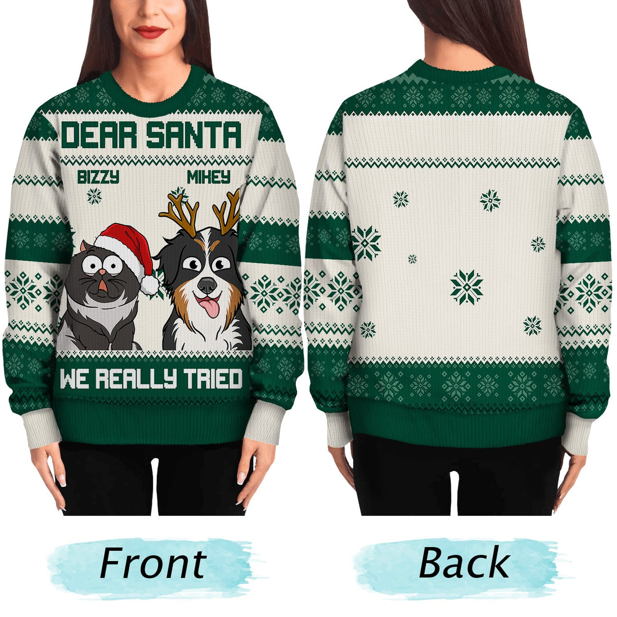 Dear Santa We Really Tried - Christmas Gift For Dog Lovers, Cat Lovers - Personalized Unisex Ugly Sweater