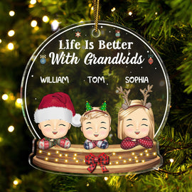 Life Is Better With Grandkids - Christmas, Loving Gift For Grandpa, Grandma, Grandparents - Personalized Custom Shaped Acrylic Ornament