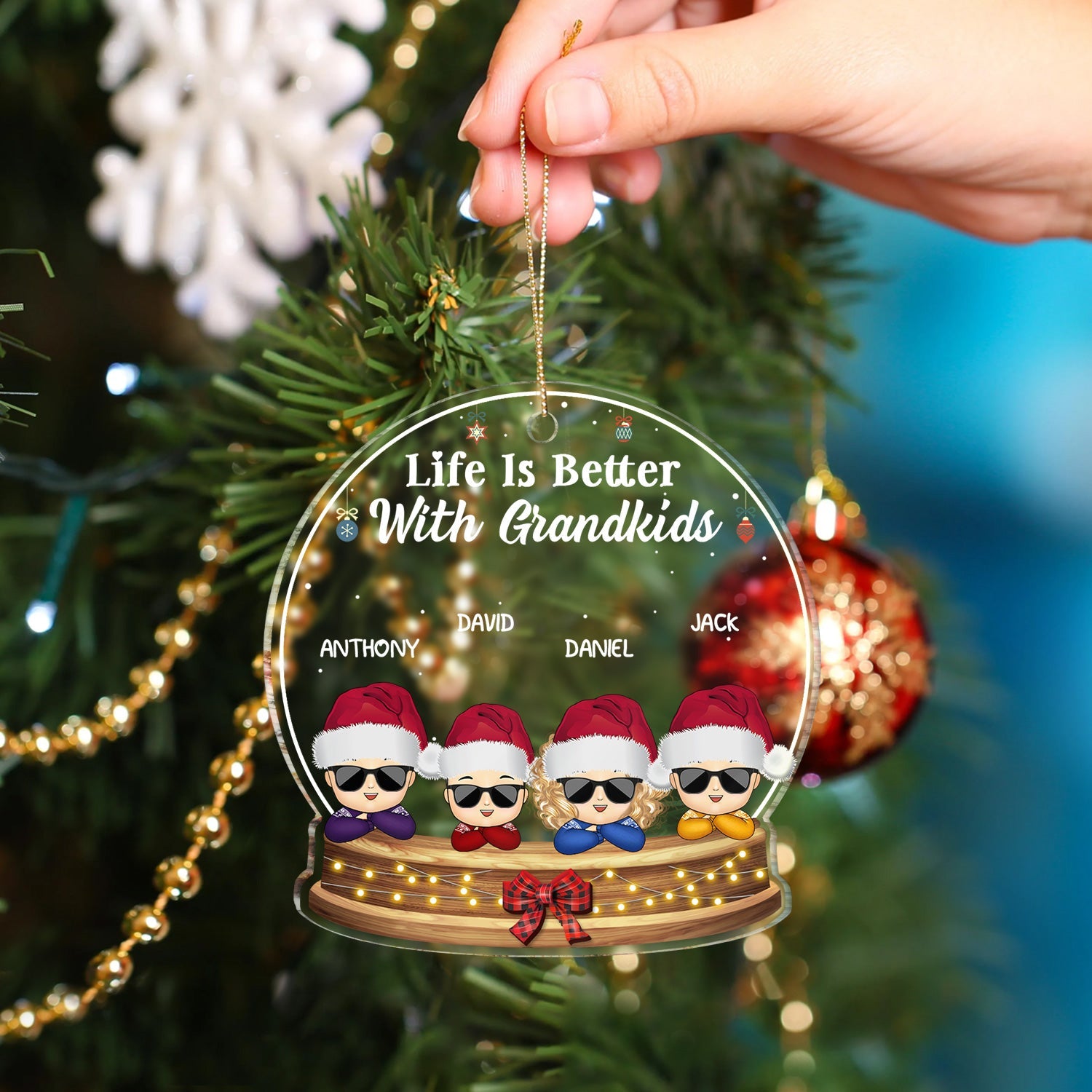 Life Is Better With Grandkids - Christmas, Loving Gift For Grandpa, Grandma, Grandparents - Personalized Custom Shaped Acrylic Ornament