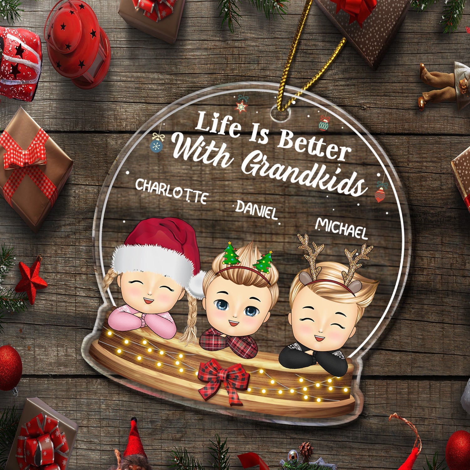 Life Is Better With Grandkids - Christmas, Loving Gift For Grandpa, Grandma, Grandparents - Personalized Custom Shaped Acrylic Ornament