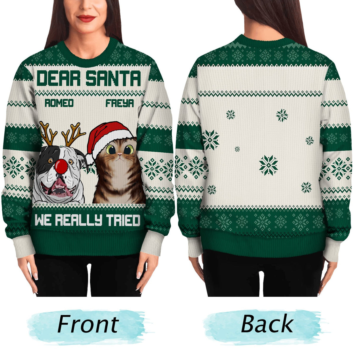 Dear Santa We Really Tried - Funny, Christmas Gift For Cat Lovers, Dog Lovers - Personalized Unisex Ugly Sweater