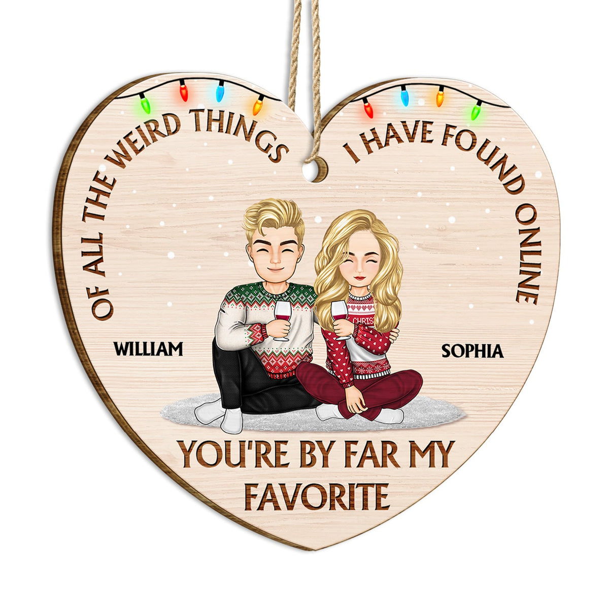 Of All The Weird Things Cartoon - Christmas Gift For Couples, Husband, Wife - Personalized Custom Shaped Wooden Ornament