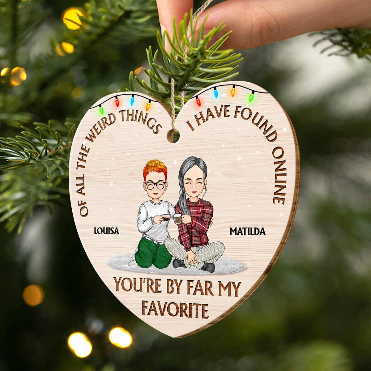 Of All The Weird Things Cartoon - Christmas Gift For Couples, Husband, Wife - Personalized Custom Shaped Wooden Ornament