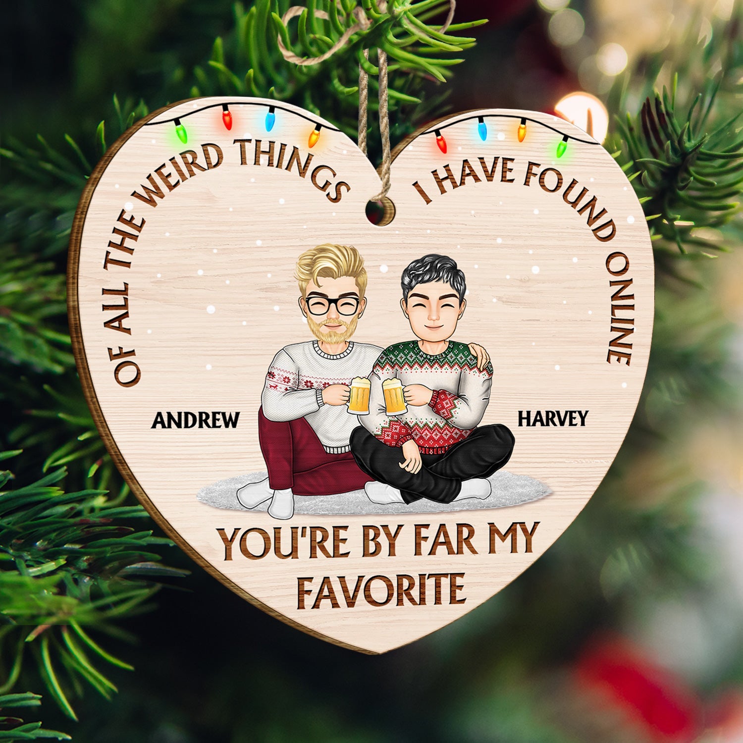 Of All The Weird Things Cartoon - Christmas Gift For Couples, Husband, Wife - Personalized Custom Shaped Wooden Ornament