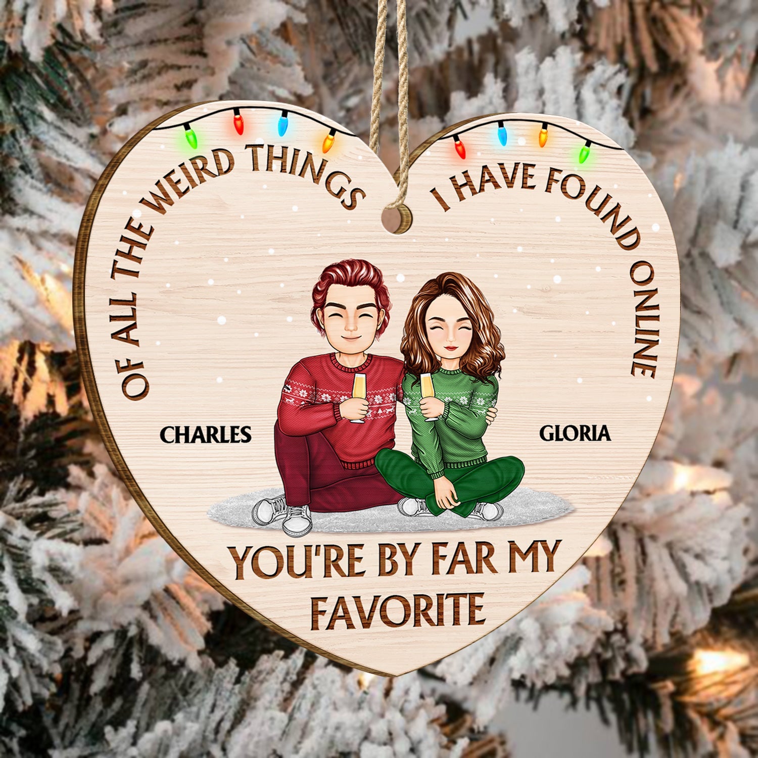 Of All The Weird Things Cartoon - Christmas Gift For Couples, Husband, Wife - Personalized Custom Shaped Wooden Ornament