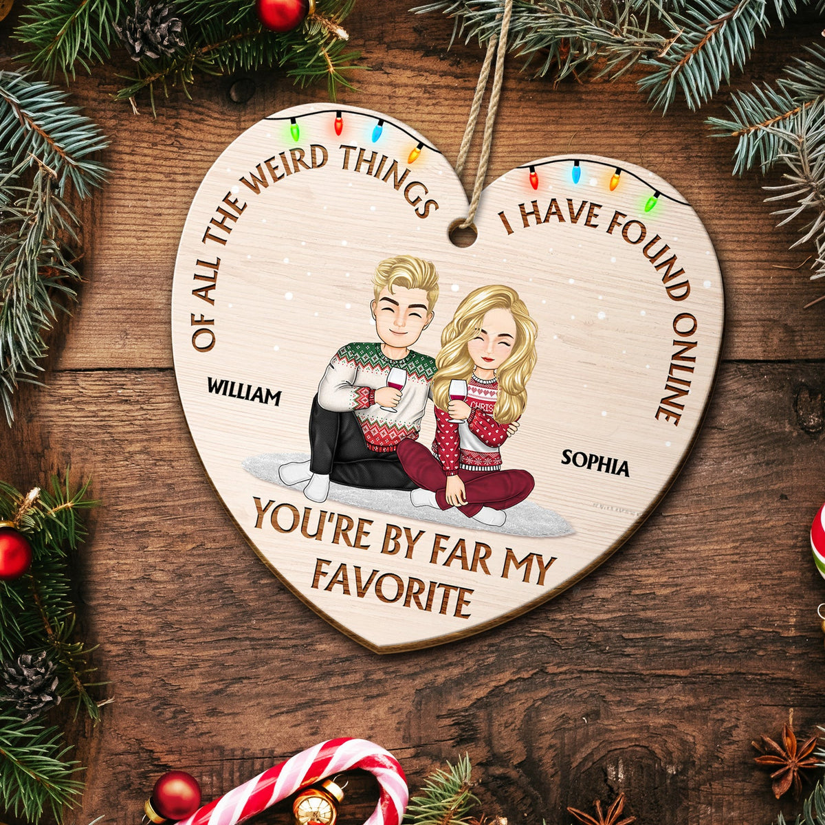 Of All The Weird Things Cartoon - Christmas Gift For Couples, Husband, Wife - Personalized Custom Shaped Wooden Ornament