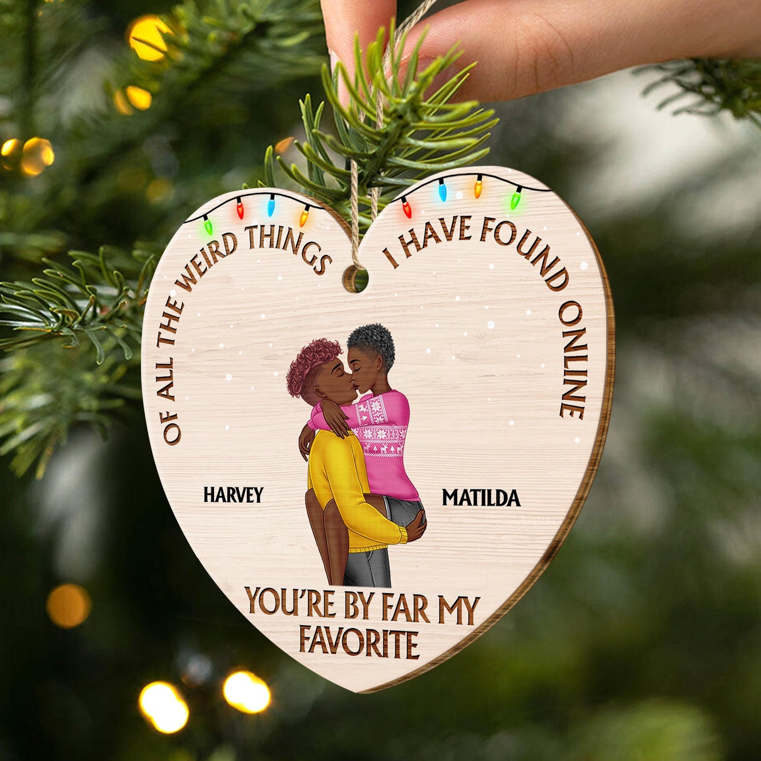 Of All The Weird Things Kissing Couple - Christmas Gift For Couples, Husband, Wife - Personalized Custom Shaped Wooden Ornament