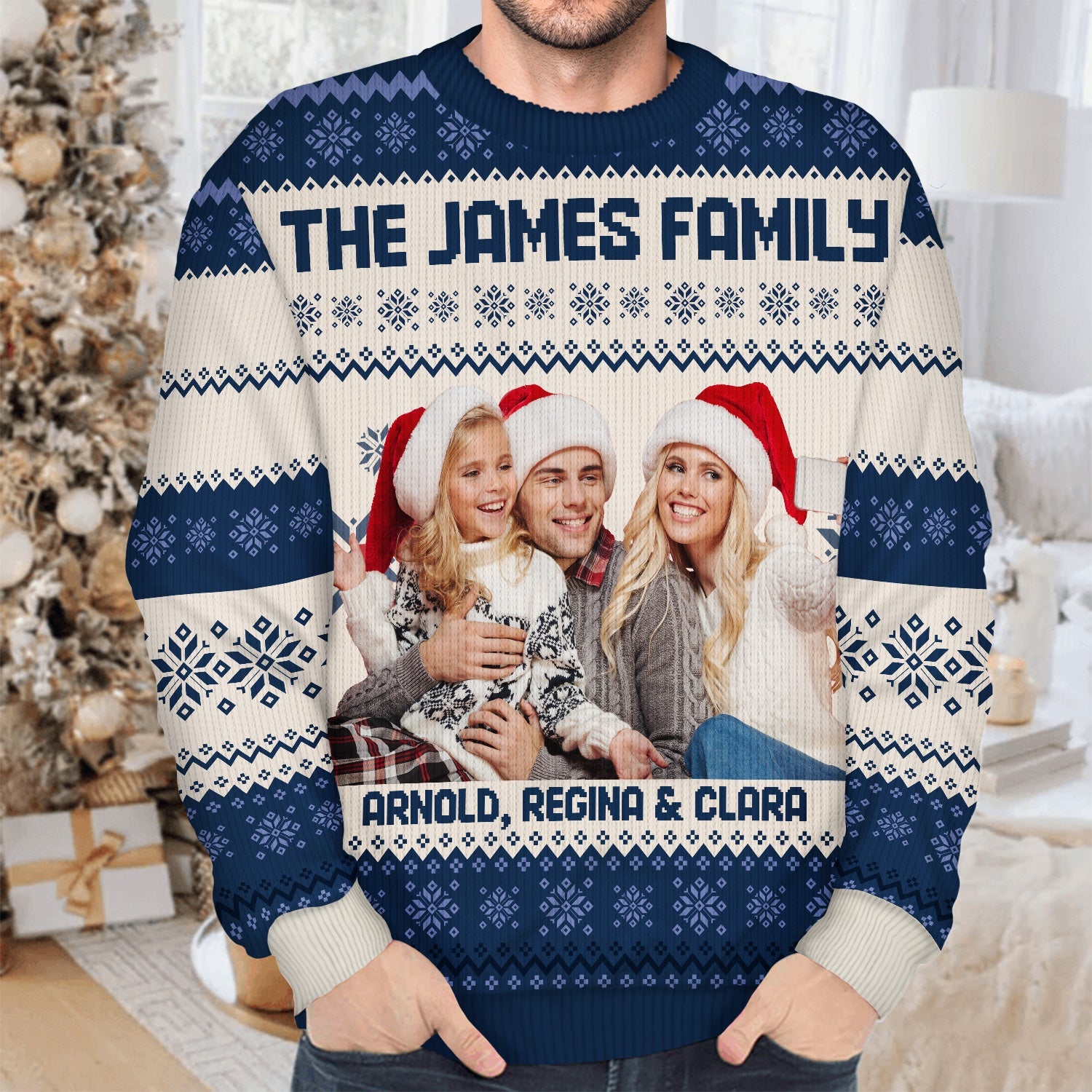 Custom Photo - Christmas, Funny Gift For Family, Couple, Dad, Mom, Grandpa, Grandma - Personalized Unisex Ugly Sweater