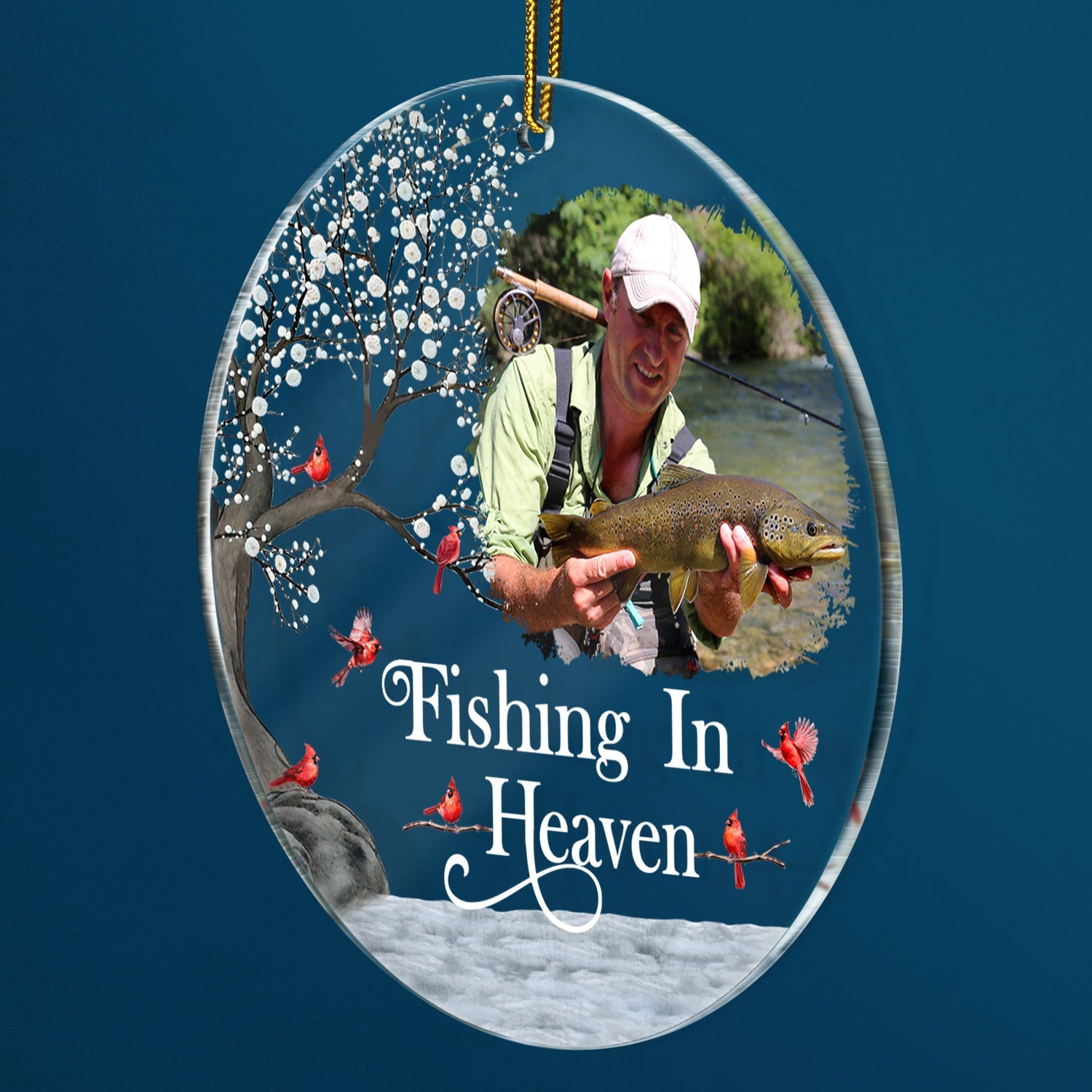 Custom Photo Fishing In Heaven - Memorial Gift For Family, Friends, Siblings, Fisherman - Personalized Circle Acrylic Ornament